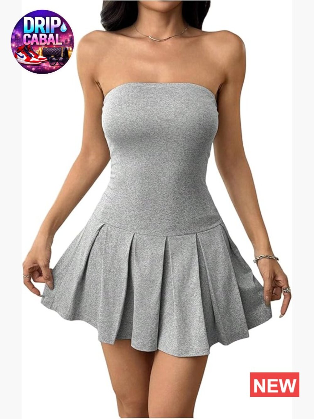 Strapless Pleated Mini Dress Polyester Fit and Flare for Date Night